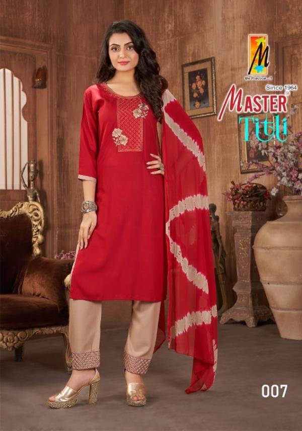 Master Titli Regular Wear Rayon Kurti Pant With Dupatta Collection